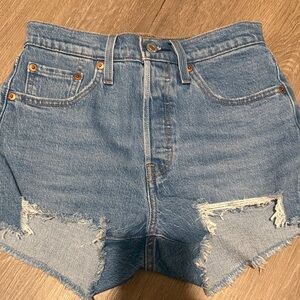 Levi's Light Blue Distressed High-Rise Jean Shorts